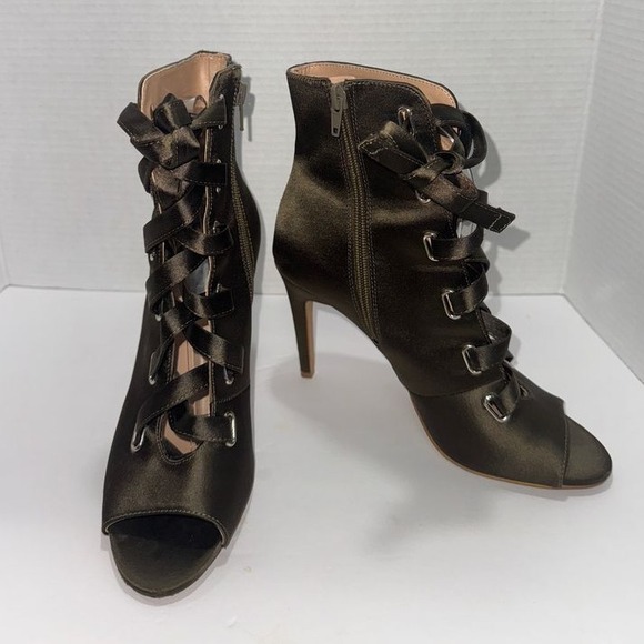 INC International Concepts Shoes - INC Lace-Up Ankle Boots Satin Peep Toe Stiletto Heel 7M Feminine Whimsigoth Y2K‎